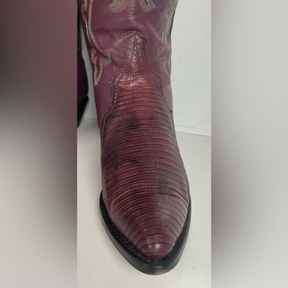 Vintage Larry Mahan Tall Purple Cowgirl Boots 8.5 B USA Made Lizard Teju - Picture 11 of 16